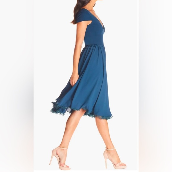Dress the Population Corey Chiffon Fit & Flare Cocktail Dress in Peacock Blue - Picture 3 of 9